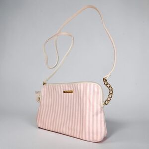 Juicy Couture Pink and White Striped Crossbody with Gold Chain Accent